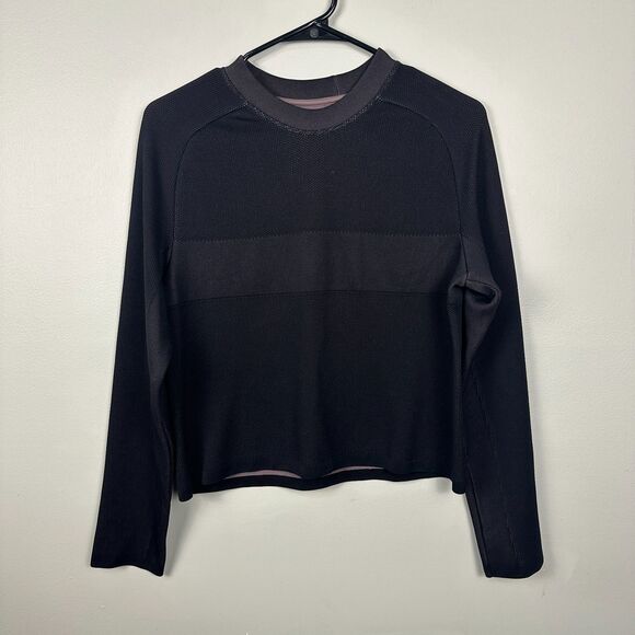 Athleta Turbo Seamless Sweatshirt Size Small Black Crewneck Pullover - Picture 1 of 3